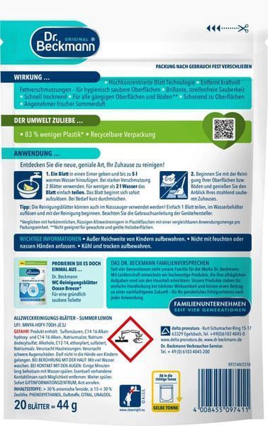 Листки (серветки водорозчинні) для прибирання універсальні Spring Fresh Dr.Beckmann, 20 шт 162 фото