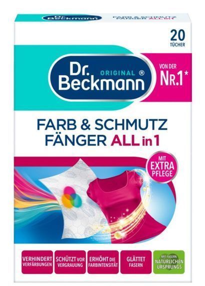 Серветки для кольорових речей для збору кольору та бруду Dr. Beckmann Farb & Schmutz F&auml;nger All in 1 20шт Dr.B-W-000018 фото