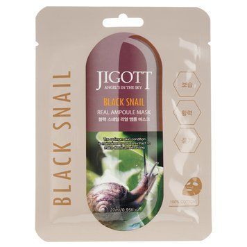 Маска для обличчя Jigott Black Snail Real Ampoule Mask, з муцином равлика, 27 мл Jgtt-0083 фото