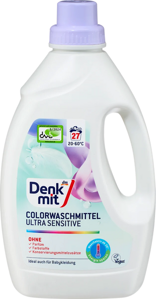 Гель для прання Denkmit для кольорового гіпоалергенний Ultra Sensitive Color 27 прань 1.5л 1706634 фото