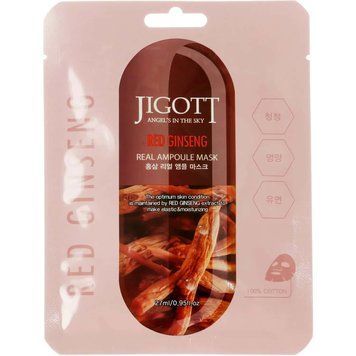 Тканинна маска для обличчя Jigott Red Ginseng Real Ampoule Mask з червоним женьшенем 27мл Jgtt-0093 фото