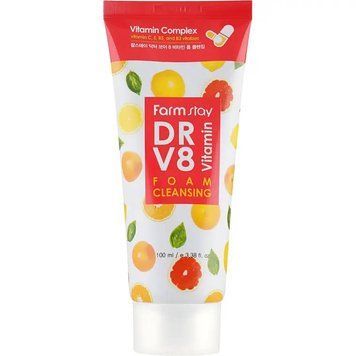 Пінка для шкіри обличчя FarmStay DR.V8 Vitamin Foam Cleansing, з комплексом вітамінів, 100 мл FrmSt-0016 фото