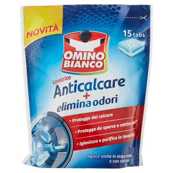 Засіб для чищення пральних машин OMINO BIANCO ANTICALCARE видалення накипу + усуває запахи 15 таблеток 240г OB-031 фото